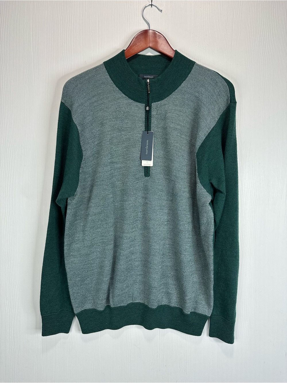 Turtleson Men’s Half-Zip Sweater in Heather Gray and Forest Green